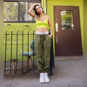 Aerie Double Pocket Utility Jogger Size Medium Army Green Comfy Cotton Blend